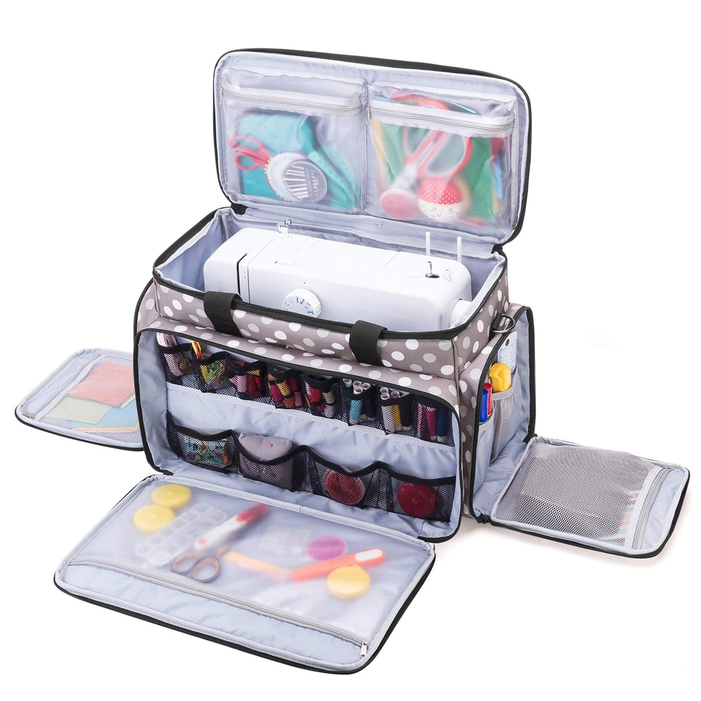 LUXJA Sewing Machine Case with Removable Padding Pad Travel Case for Sewing Machine and Accessories Fit for Most Standard Sewing Machines Gray Dots Bag Only