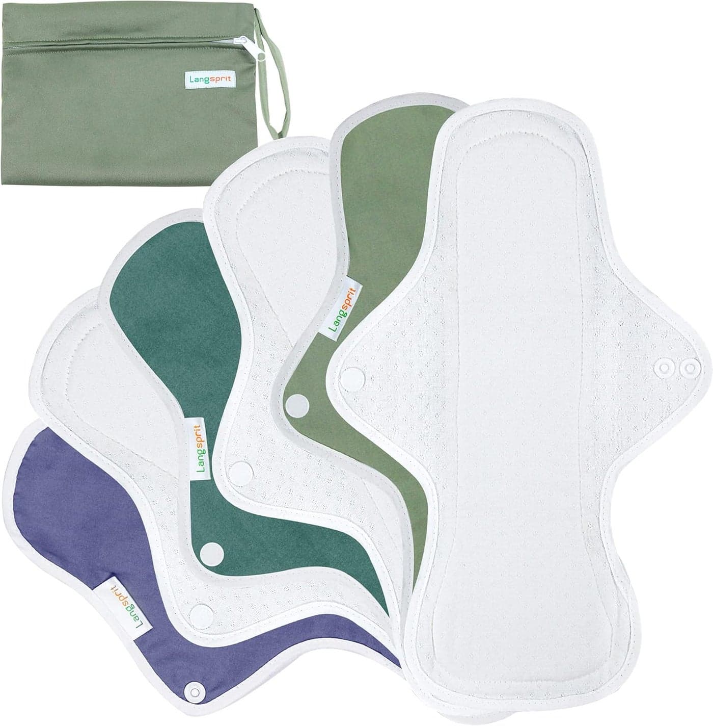 Langsprit Reusable Sanitary Pads for Women, Feminine Pads for Women Regular Absorbency Cotton Washable Cloth Menstrual Pads 6pcs Set with Mini Wet Bag Leakfree and Periods (Extra Large)
