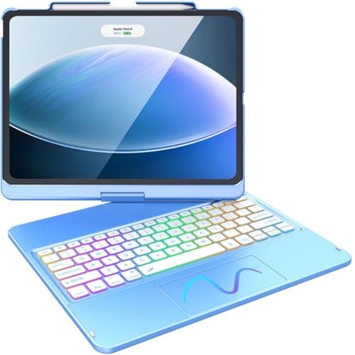 FUWANG Touch Keyboard Case for iPad Air 13 inch (M3 2025/M2 2024) and iPad Pro 12.9 6th 5th 4th 3rd Gen, 360° Swivel 7 Colors Backlit for iPad Air 13 inch Case Keyboard with Multi-Touch Trackpad,Blue