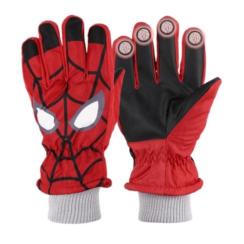 PATPAT® 1Pair Cartoon Superhero Printed Kids Hand Gloves for Winter for Boys Aged 7-14, Touch Screen Finger Anti-Slip Design, Ski Gloves, Bike Gloves Windproof Waterproof Warm Riding Winter Gloves
