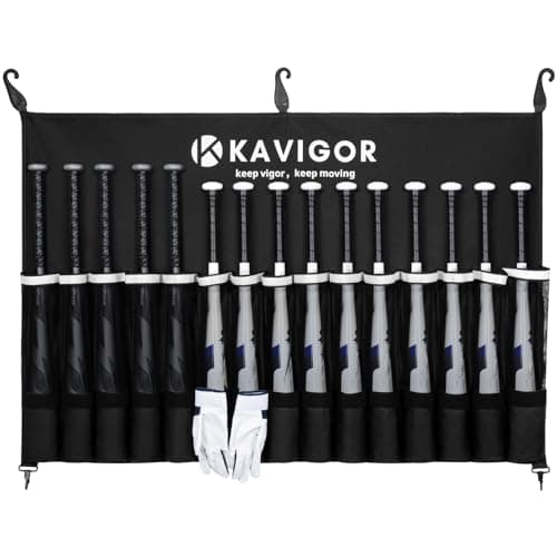 KAVIGOR 15Bat BaseballSoftball Dugout Organizer 900D MilitaryGrade Fabric Reinforced Hooks Holds BatsGloves on Fence