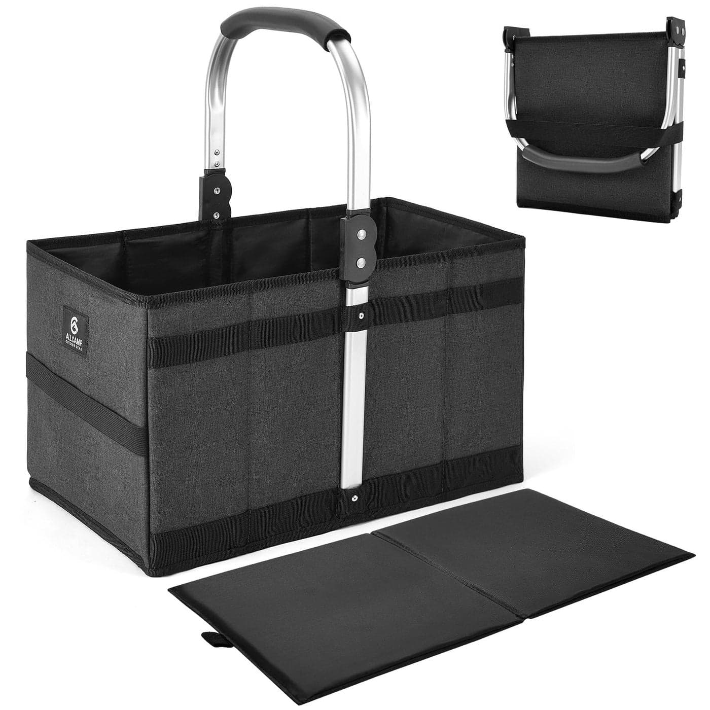 ALLCAMP Collapsible Basket Folds to 98 L x 96 W x 275 H 27L Large for Picnic Grocery Laundry Portable Reusable Foldable Storage Black Collapsible Laundry Basket Shopping Basket