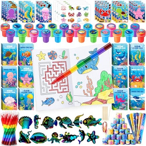 BenLouis 96Pcs Under the Sea Party Favors Ocean Animals Party Coloring Books Set Bulk for Kids Sea Fish Birthday Mermaid Party Goodie Bag Fillers School Classroom Gift Rewards Activity Supplies