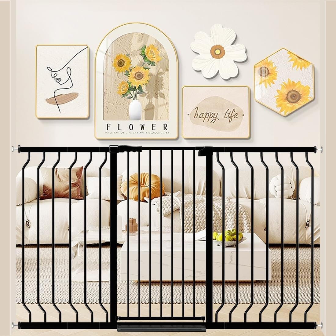 WAOWAO Extra Tall 4055 Baby Gate 29926338 Wide Pressure Mounted Walk Through Swing Auto Close Safety Black Metal Toddler Child Dog Pet for Indoor StairsDoorwaysKitche