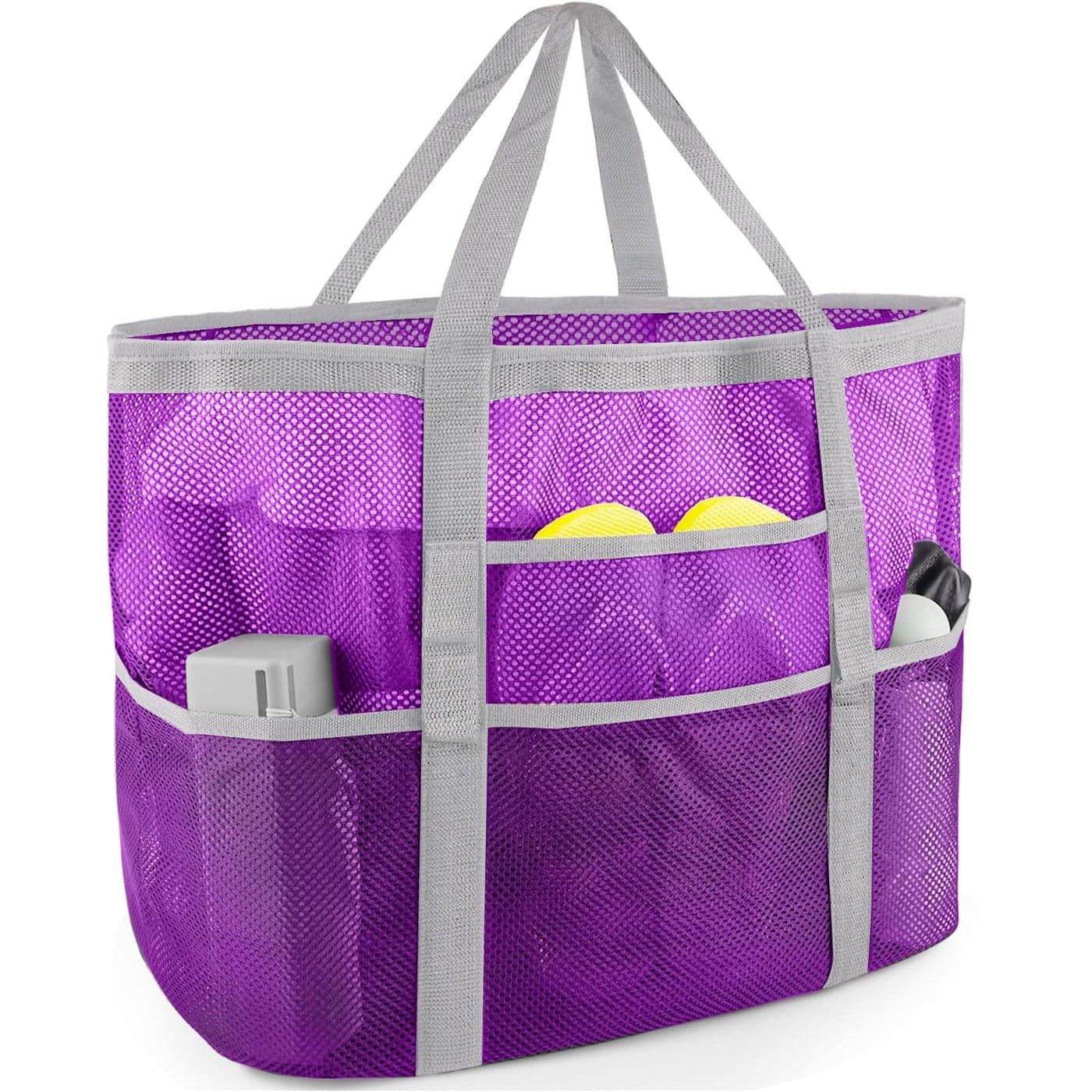 SRISE Mesh Beach Bag - Large Beach Tote Bag for Family Beach Bag for Toys & Vacation Essentials - Purple