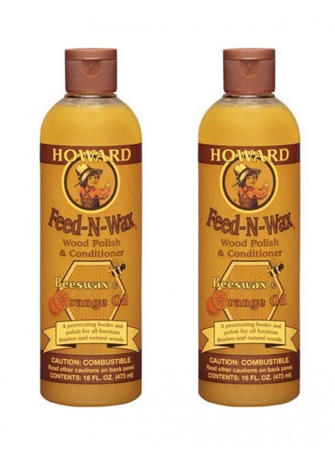 HOWARD Feed n Wax Wood & Conditioner Beeswax Polish, Orange, 16 Fl Oz, Pack of 2