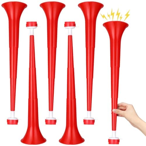GCQJOQ 6 Pcs Stadium Horn for Adult 21 Inch Vuvuzela Plastic Collapsible Cheering Trumpets for Sporting Events Football Carnival Party Red