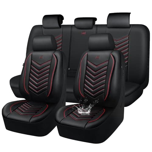 CAR PASS 3D Foam Faux Leather Seat Covers Full Set Red Waterproof Leather Seat Cover for CarsLuxury Universal Fit for SUV Truck Sedan AutomotiveArmrest Airbag Compatible AntiSlipBlack and Red