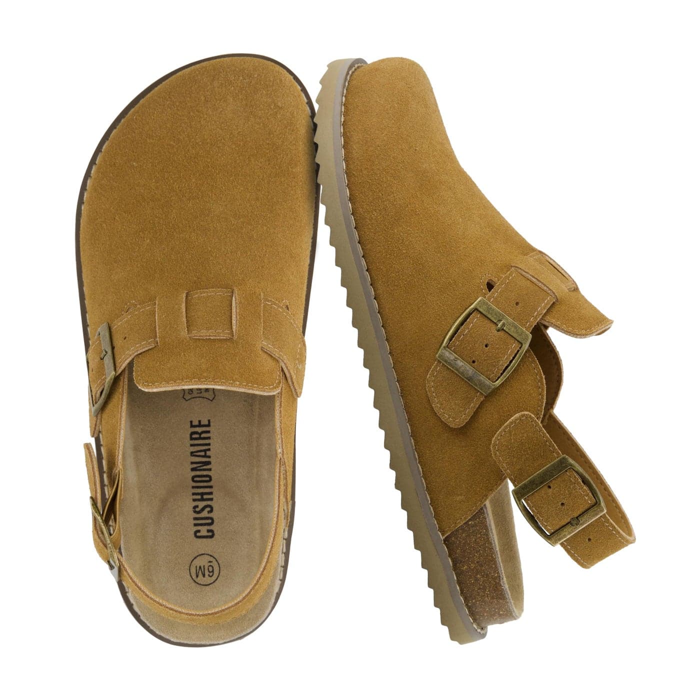 CUSHIONAIRE Brooklyn Suede Womens Slides Comfortable Clog Mules with Adjustable Buckles Summer Shoes for WomenCHESTNUT 8