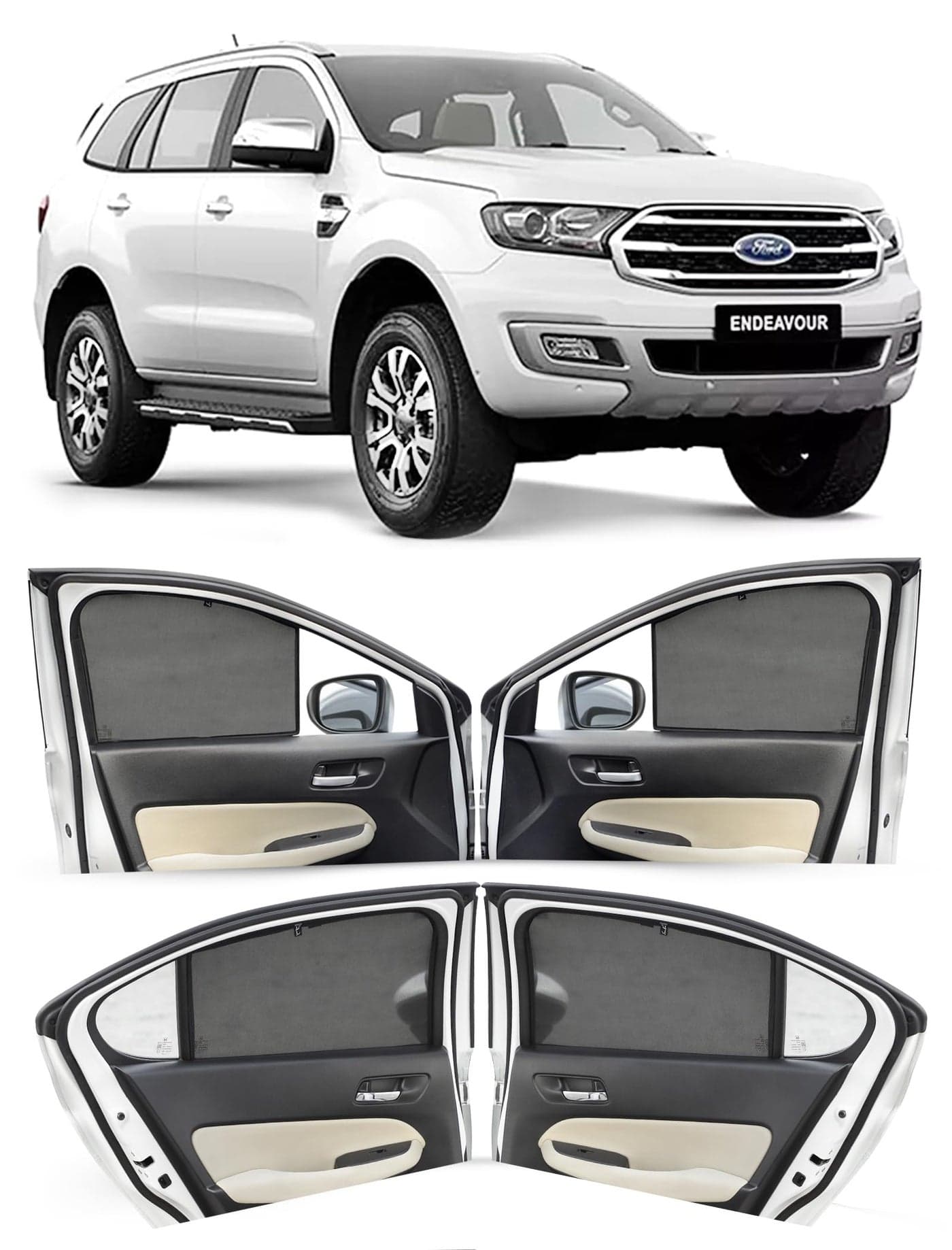 Autofact Car Sunshades for Ford Endeavour (2016 to 2022), UV Protection, Useful Car Accessories, Custom fit Sun Shades for Side Windows, Set of 6