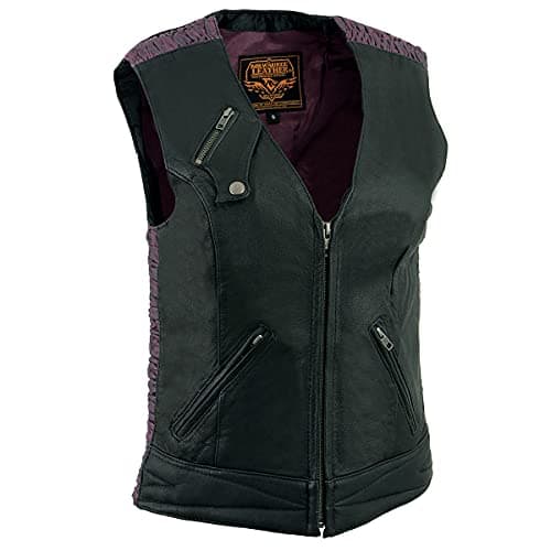 Milwaukee Leather MLL4571 Women's Black and Pink Lightweight Motorcycle Leather Vest w/Crinkled Leather Design - Small