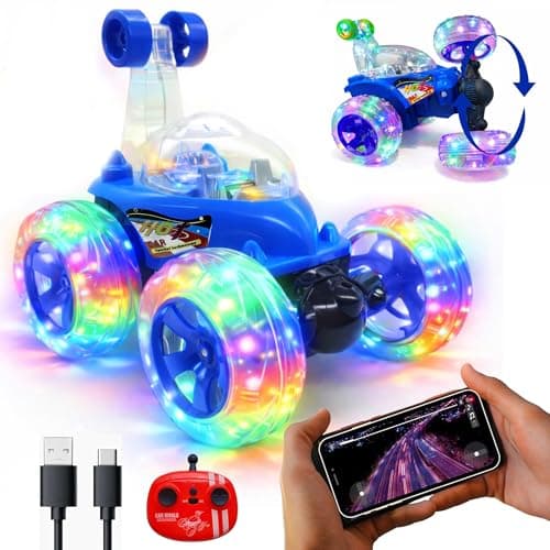 Zivvy Stunt Racing Car Blue | Forward/Backward & Left/Right Steering | LED Lights, Music & Spray Effect | Bluetooth Control | Rechargeable | Best Gift for Boys & Girls 2 3 4 5 6 7 8+ Years