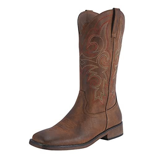 SheSole Women's Fashion Western Cowgirl Cowboy Boots Wide Square Toe Mid Calf Brown US Size 7