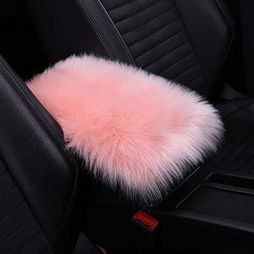 8sanlione Center Console Cushion Pad/Cover, 11.4"x7.4" Furry Armrest Cover for Cars, Vehicles, SUVs, Premium Sheepskin Wool, Car Interior Accessories for Women(Pink)