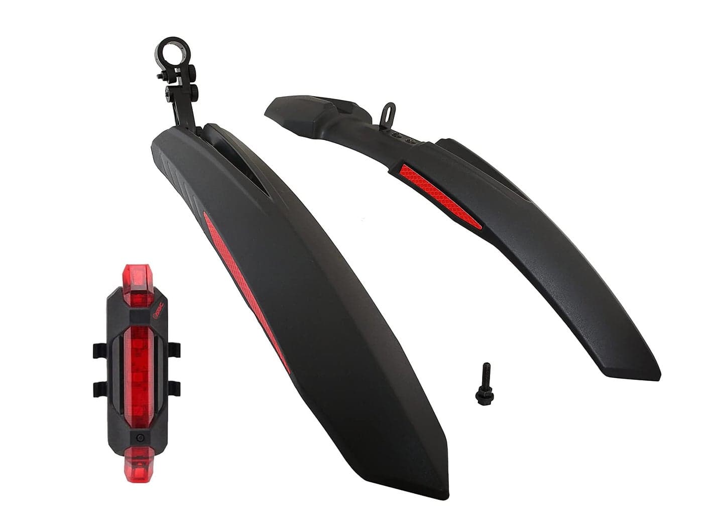 ABC Bicycle Front & Rear Mudguard with Reflective Tape and Iron Fitting + 1 Cycle Waterproof Rechargeable Black Tail Light (Red)