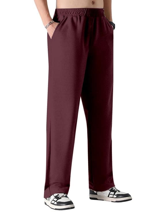 Mehrang Men's Polycotton Straight Fit Track Pants | Mid-Rise with Flexi Waistband | with Pockets | Comfortable Active & Lounge Wear (in, Alpha, M, Regular, Wine)