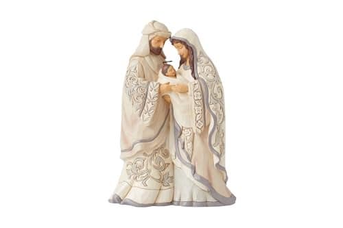 Enesco Jim Shore Heartwood Creek White Woodland Nativity Holy Family Figurine Resin Hand Painted Crafted Collectible Decorative Figurines Christmas Home Decor Sculpture Shelf Statue Gift 8 Inch