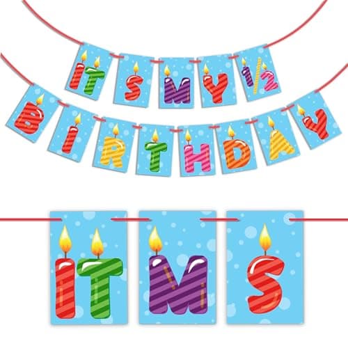 Wobbox Candle Theme 1/2 Birthday Bunting Banner, Half Birthday Decorations, Birthday Decoration Item