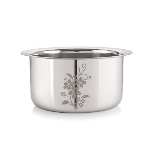 Neelam Stainless Steel 10, 22 Gauge, Induction & Gas Stove Friendly, Laser Etching Flat Bottom Tope/Patila/Topiya, 1100 ml, Ideal for Boiling, Steaming, and Cooking, with Excellent Heat Retention