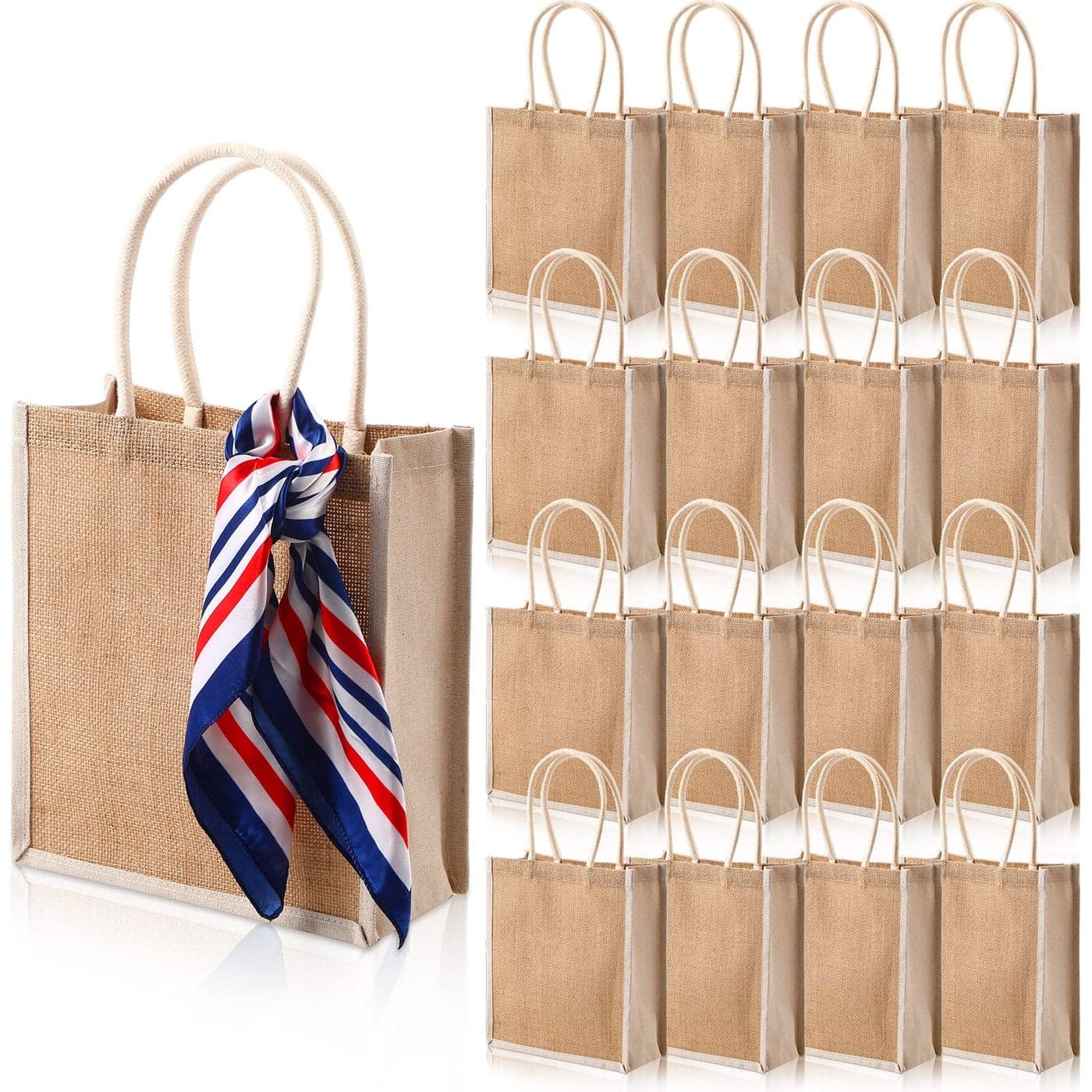 Reginary 16 Pack Burlap Tote Gift Bags with Soft Handles Heavy Duty Multipurpose Jute Shopping Bags for Women Shopping DIY Pool Beach Trip Bridesmaid Wedding
