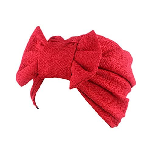 Qhome Womens Luxury Bow Turban Hat Stylish Chemo Cap Red