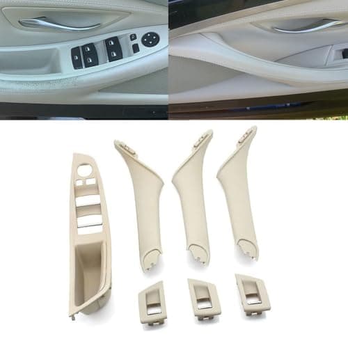 Goodithy 7PCS Door Handle for BMW 5 Series F10 F11 Driver Side Front Left Armrest Window Lift Switch Passenger Door Cover Inside Pull Handle Replacement for BMW 520 523 525 528 535 (Creamy)