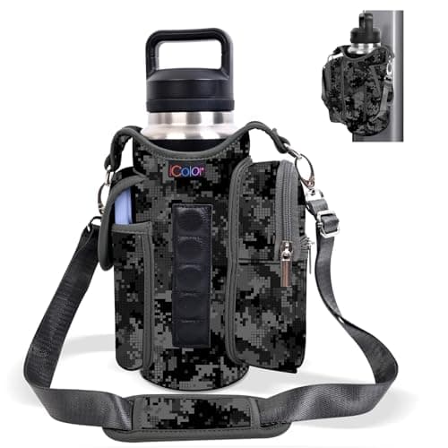 icolor Magnetic Gym Bag Water Bottle Holder with Phone Pockets,5 Built-in Magnets Gym Magnetic Bag Pouch Attach to Fitness Equipment,Diameter 3.9" Bottle Carrier Sling Bag