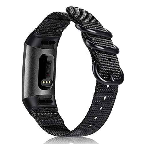 FINTIE Bands Compatible with Fitbit Charge 4 3 3SE, Soft Woven Nylon Sports Band Replacement Strap (Black)
