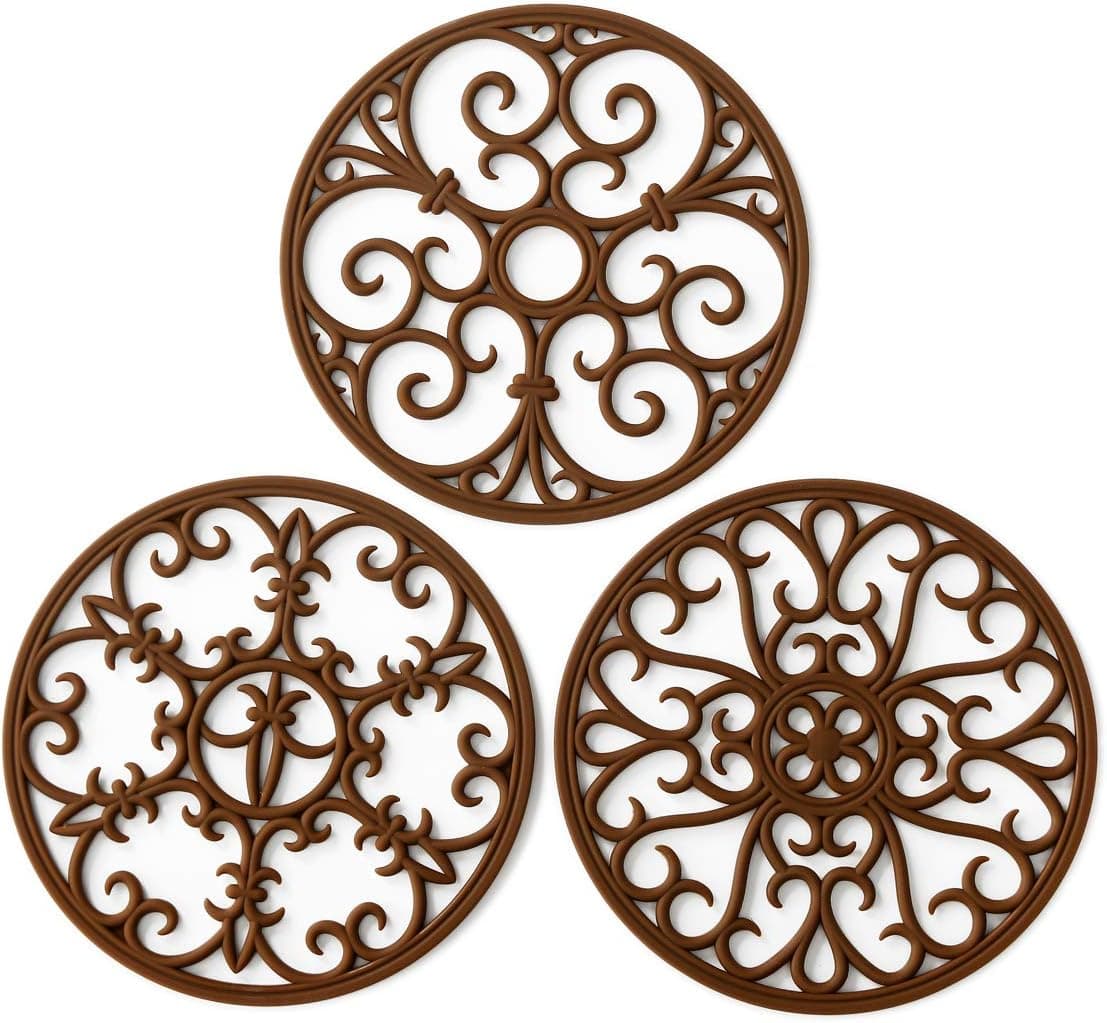 Silicone Trivet Mat NonSlip Heat Resistant Kitchen Hot Pads for Countertops Table Kitchen Trivets for Hot Dishes Cookware Hot Pot Holder for Pots Pans Chocolate Brown Set of 3