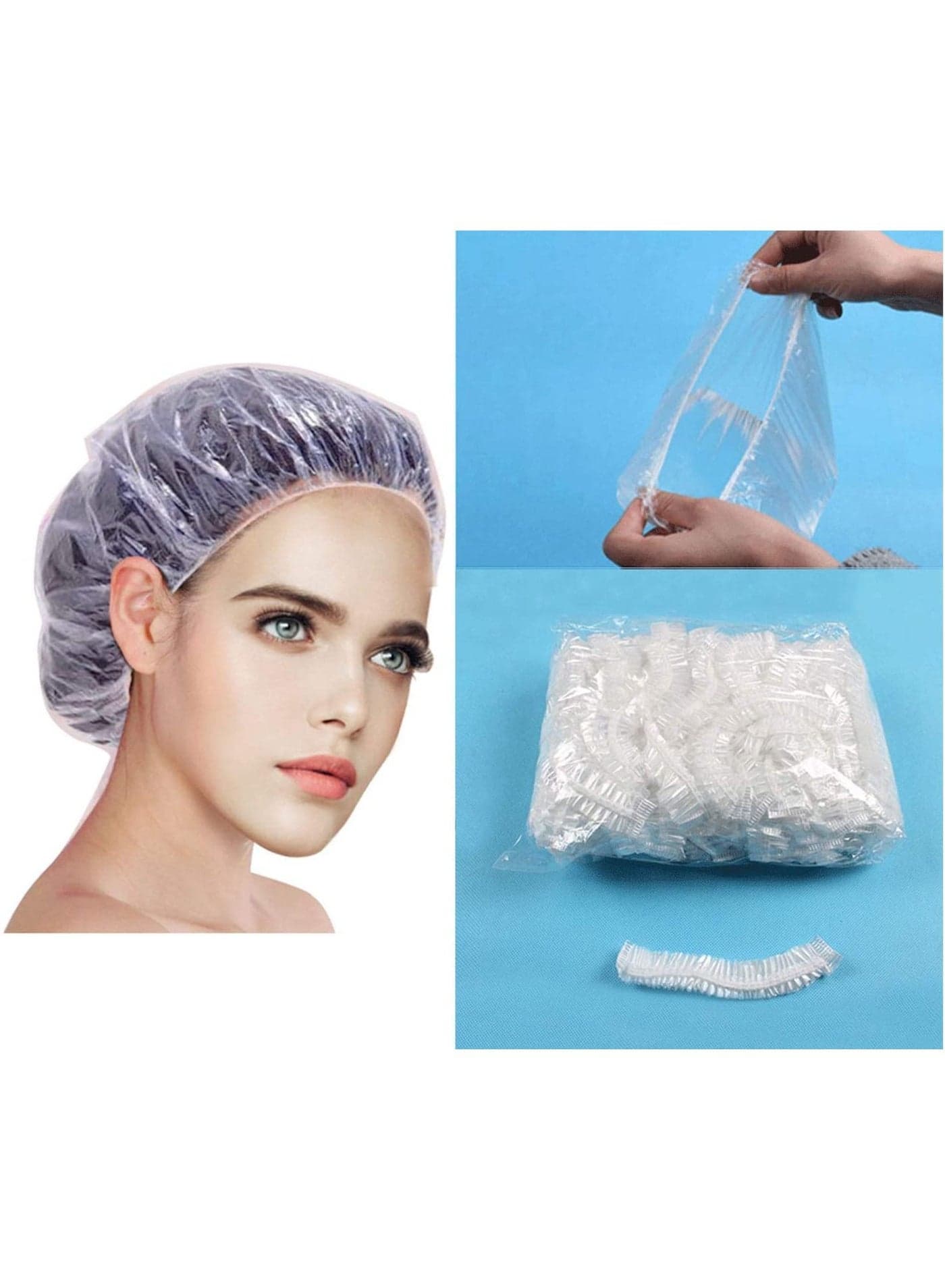 Shower Cap Disposable - 100 Pcs Thickening Women Waterproof Shower Caps Normal Size