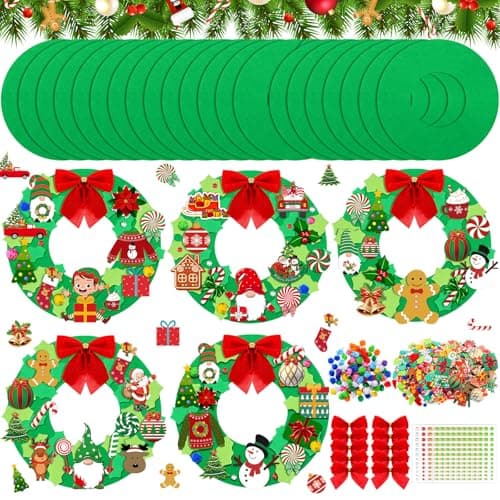 Moucuny 32 Sets DIY Christmas Crafts Kits Christmas Foam Wreath Craft Kits Snowman Santa Bows Sticker Wreath Ornaments Arts and Crafts for Home Indoor Decoration
