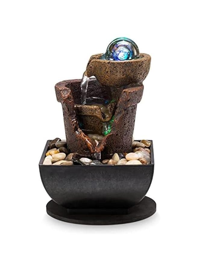 Tabletop Fountain Indoor Waterfall Meditation Fountain Office Relaxing Tabletop Fountain Includes Many Natural River Rock LED Lights Rolling Decorative Bubble Balls