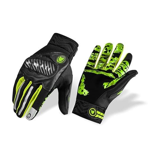 BADOWL Carbon Fiber PVC Knuckle Protection Riding Gloves | Touchscreen Sports Gloves with Anti-Slip Grip | Breathable, All-Weather, (NEON Green, XL)
