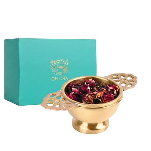 OH CHA - Brass Tea Infuser, Lead Free | Handcrafted Brass Tea Strainer for Tea with Drip Bowl | Tea Infuser for Everyday Use | Used as Green Tea Infuser | Brass Tea Strainer for Loose Leaves