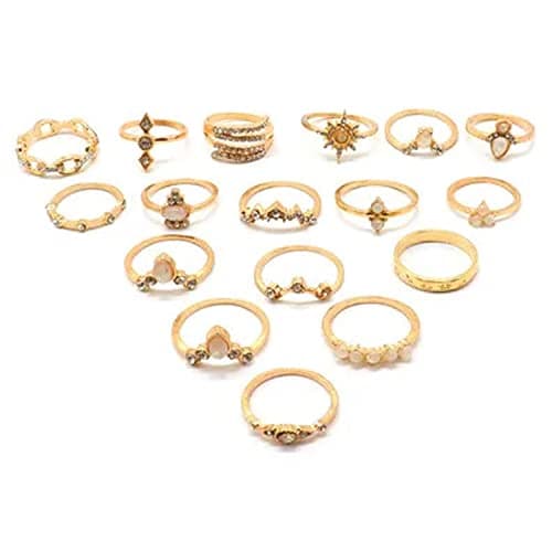 Fashion Frill Stackable Rings For Girls Finger Ring Oxidized Free Size Silver Plated AD Free Size Silver Boho Midi Finger Rings For Women Girls Ring Jewellery Combo Set