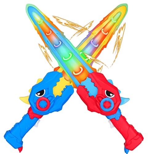 2 Pack Toy Swords for Kids 195 Inches Plastic Light Up Sword with Led Lights and Sounds Play Swords for Kids Espadas De Juguete Pretend Play Interactive Game Halloween Costume Accessories