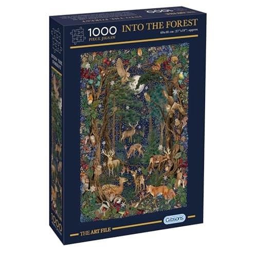 Gibsons The Art File Into The Forest 1000 Piece Jigsaw Puzzle Woodland Puzzle with Owl Deer Fox Night Sky Sustainable Puzzle for Adults Teens Premium 100 Recycled Board