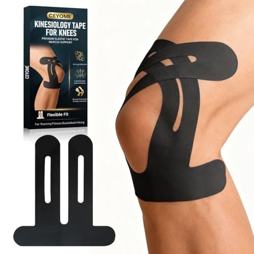 CEYOME Kinesiology Tape for Knees, 10 PCS Knee Tape for Knee Pain Relief & Support, Waterproof, Latex-Free & Breathable Athletic Tape for Basketball, Running, Sports (Black)
