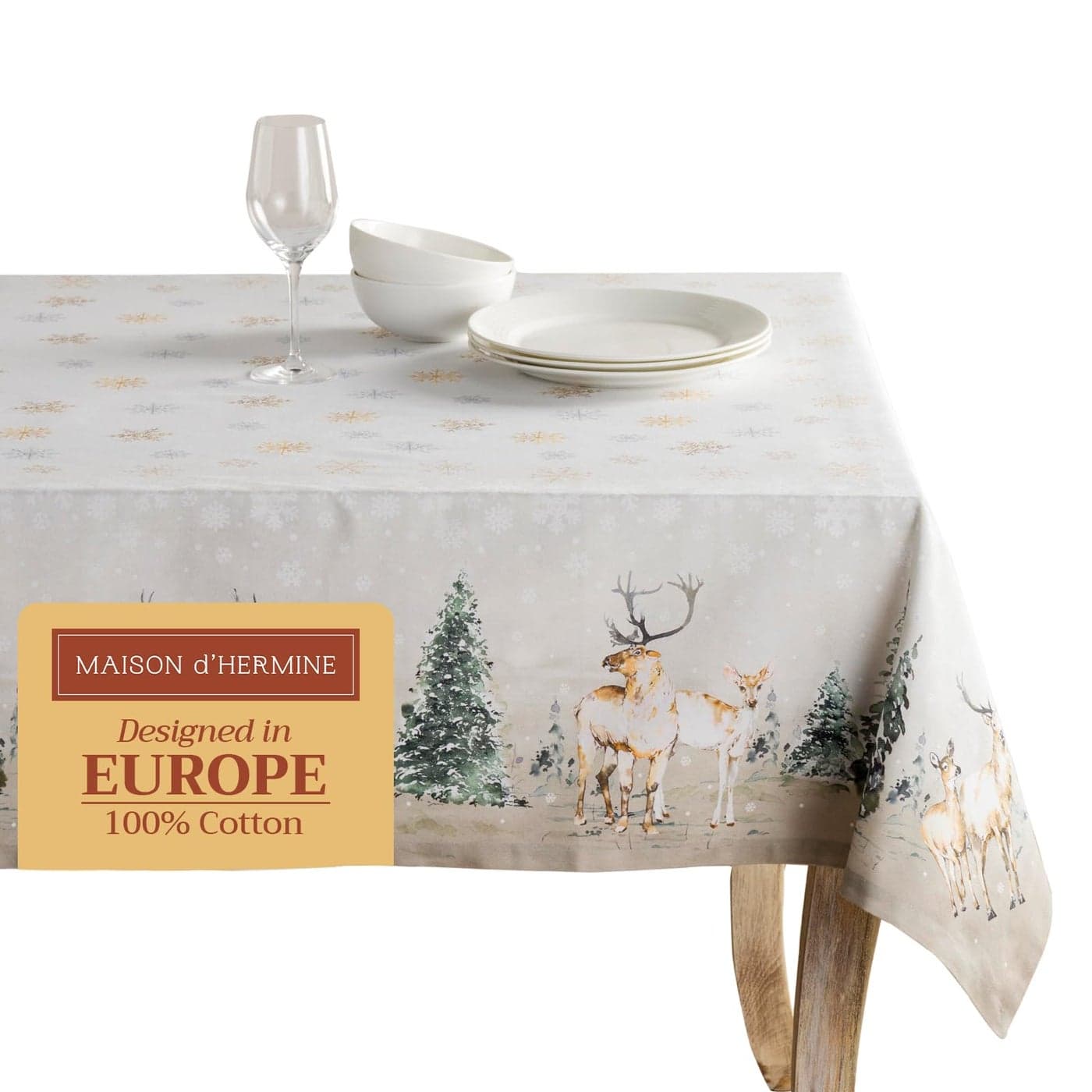 Maison d Hermine Table Cloth Rectangle Table 100 Cotton 60 x 108 Inches Tablecloth Reusable Decorative Everyday Use for Dining Room Farmhouse Home Party Festive Wedding Deer in The Woods