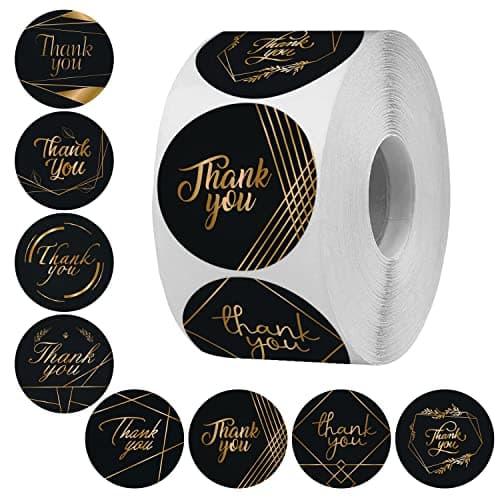 Rousrie 1.5 Inch Round 8 Different Designs Thank You Stickers (Pack of 500), for Small Business and Packaging (Design 1, 500)