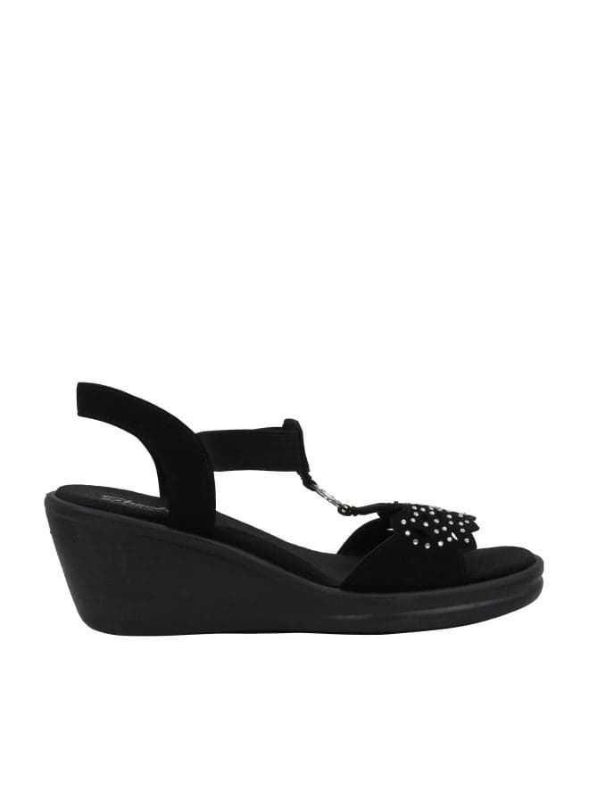 Skechers womens Rumblers - Queen B Wedge Sandal, Black, 9.5 US