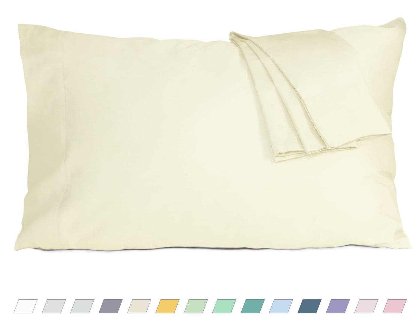 HOMTEC Pillow Cases Standard Queen Size Cotton Percale Weave Pillowcases PreShrunk Breathable and Hypoallergenic Pillowcases Set of 2 2 Piece StandardQueen 20 Inch x 30 Inch Cream
