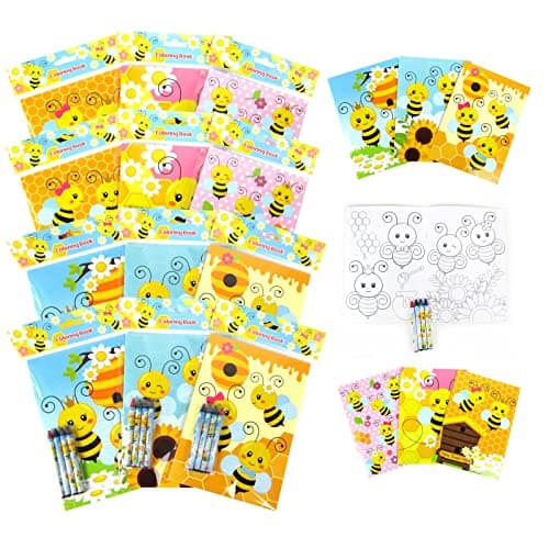 TINYMILLS Bumble Bees Honeybees Coloring Book and Crayon Set for Kids Party Favors with 12 Coloring Books and 48 Crayons for Birthday Goody Bag Stuffers Carnival Prizes