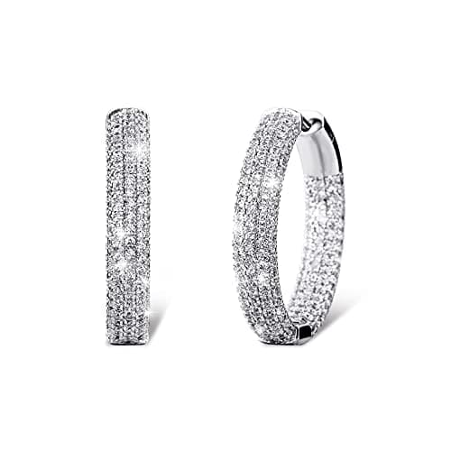 TOPGRILLZ Iced Out Hoop Earrings Cubic Zirconia Huggie Cartilage Cuff Hypoallergenic 14K Gold Plated Luxury Fashion Round Circle Earrings For Women-29mmSilver
