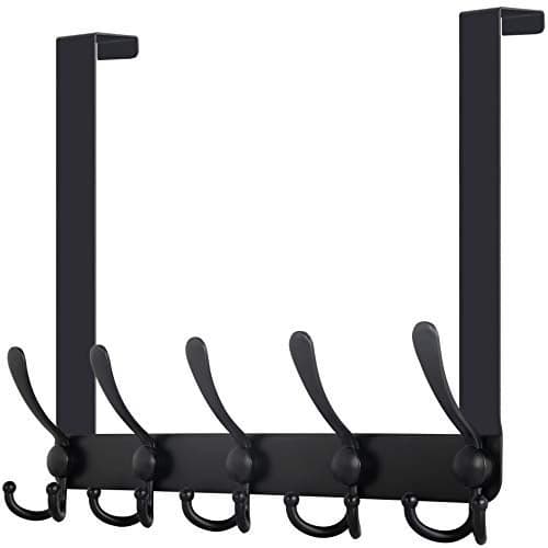 WEBI Over The Door Hooks,Over The Door Towel Rack,Door Hooks for Hanging,Door Coat Hanger Door Coat Rack for Towels,Clothes,Bathroom,Black