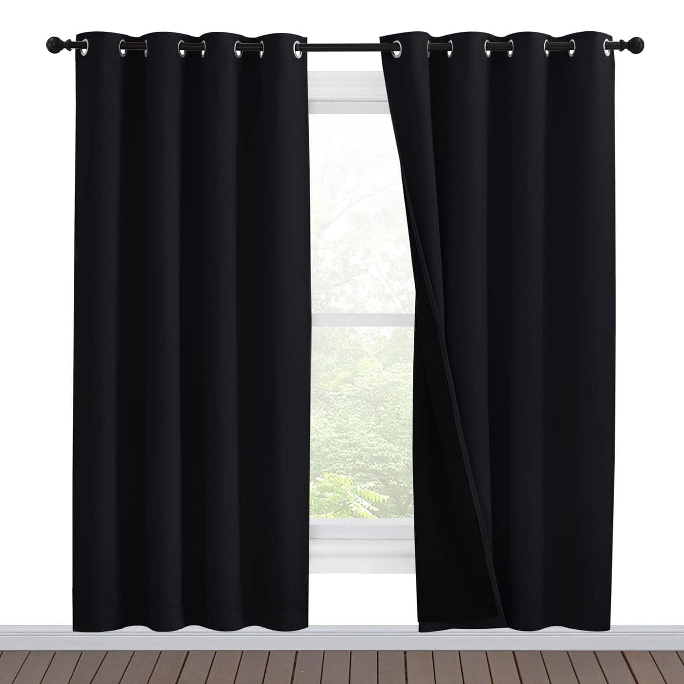NICETOWN 100 Blackout Window Curtain Panels Full Light Blocking Drapes with Black Liner for Nursery 78 inches Drop Thermal Bedroom Drapes and Curtains Black 2 Pieces 55 inches Wide Per Panel