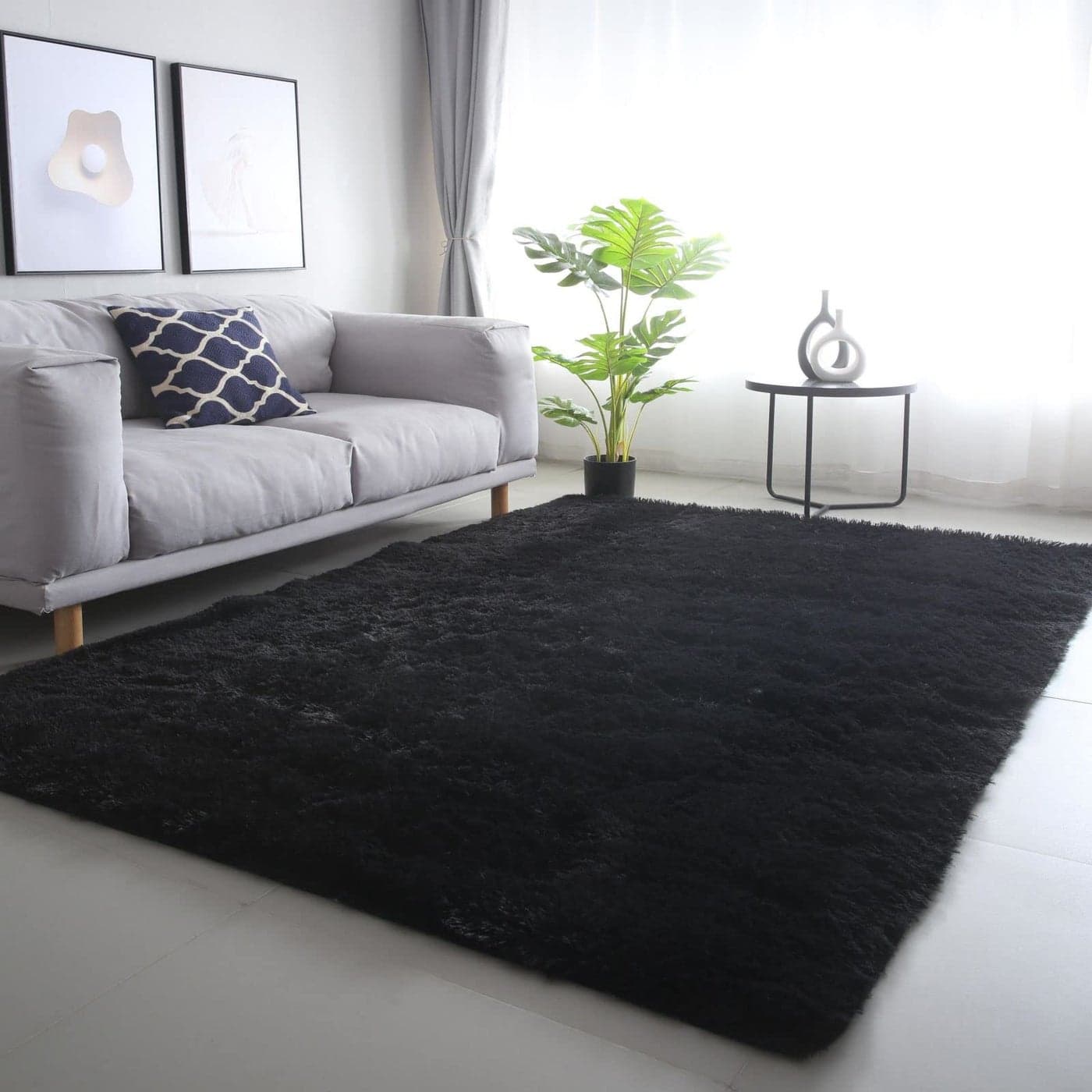 CAIYUECS Shag Area RugIndoor Ultra Soft Plush Rugs for Bedroom Living Room NonSkid Modern Nursery Faux Fur Rugs for Kids Room Home Decor 4x6 Feet Black