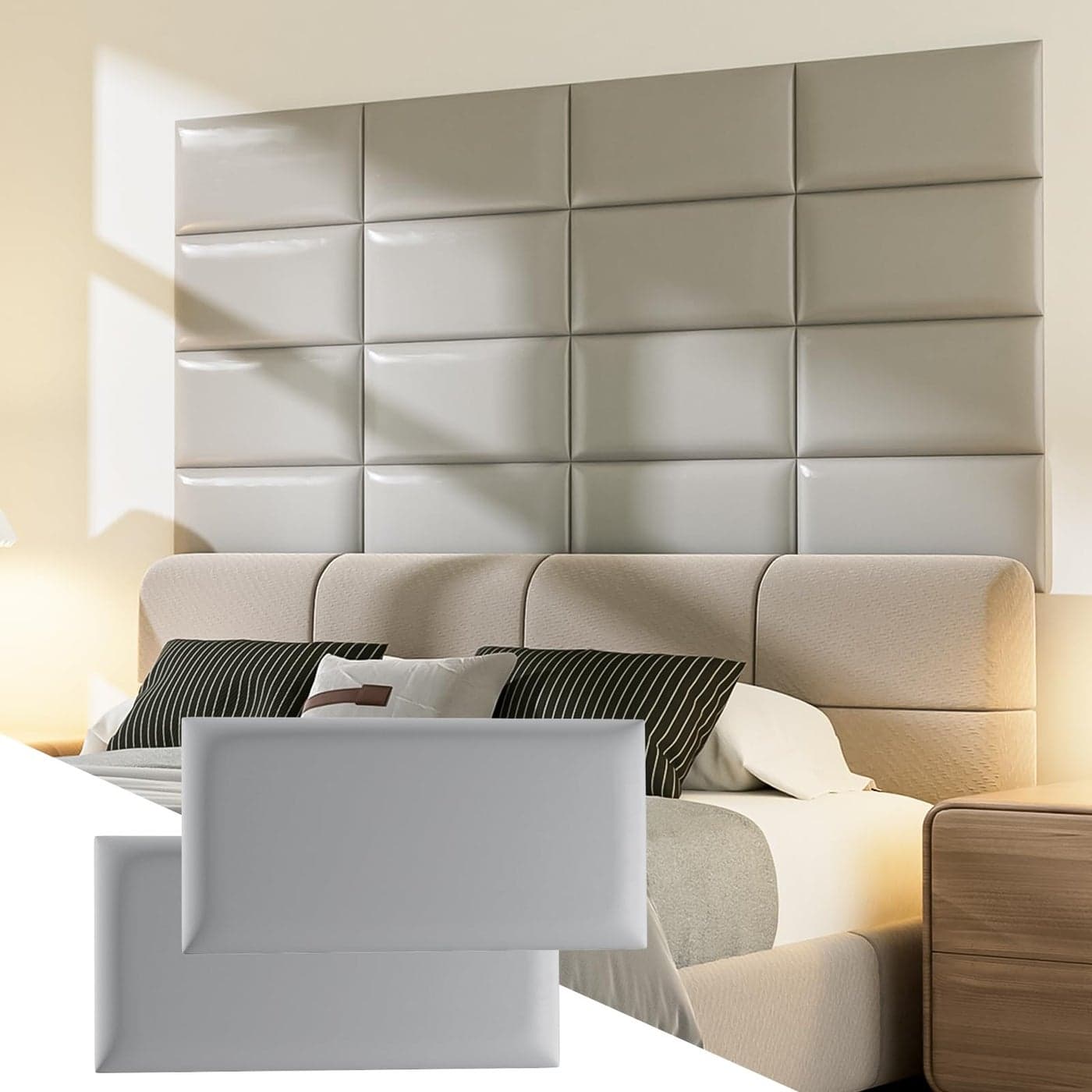 Elvone Upholstered Headboard Panels 6 Panels Sized 78 x 157 Peel and Stick Padded Wall Panels for Kids 3D AntiCollision Wall Mounted Bed headboard for Full Grey