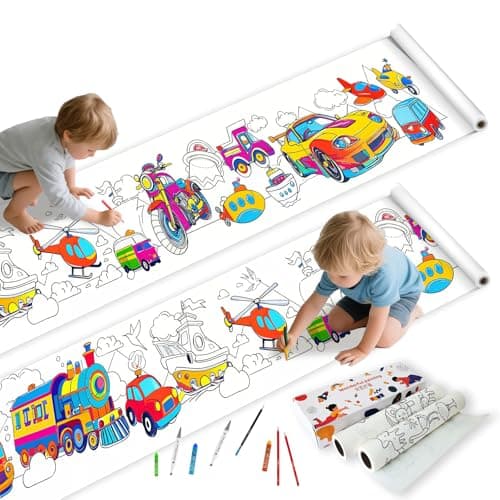 Vehicle Coloring Paper Roll for Kids 2 Pack 116x116 Giant Drawing Paper Roll with Cars Trucks Trains Construction Reusable Art Paper for Boys Ages 38 Birthday Gift Party Tablecloth