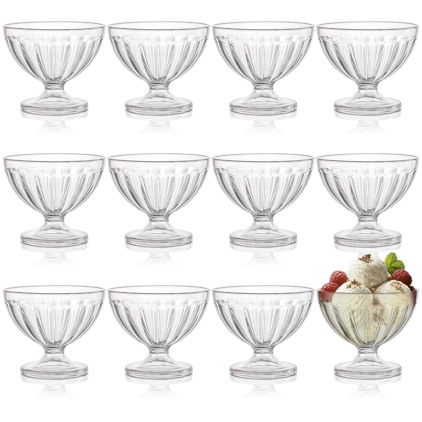 Lawei 12 Pack Acrylic Ice Cream Bowls 8 Oz Clear Plastic Dessert Cups Footed Ice Cream Bowls for Dessert Sundae Ice Cream Salad Cocktail Condiment Trifle